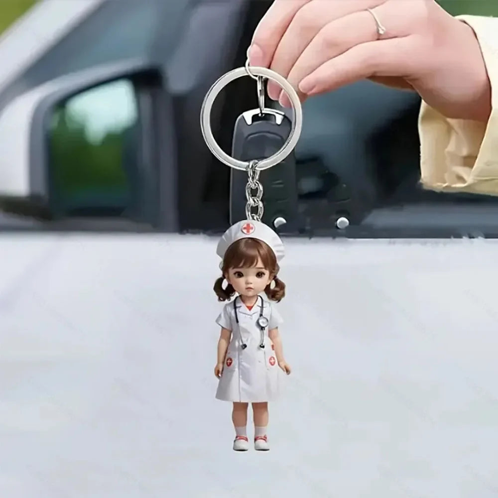 Nurse Doll Resin Keychain, 20g Trendy Nursing Graduation Gift with Clip, Six Styles for Women and Students - product view 5