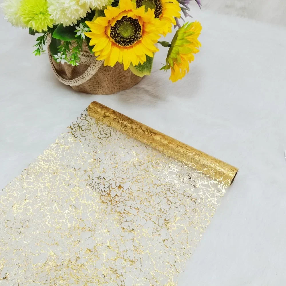Metallic Holiday Table Runner, 100% Polyester, Gold-Textured Finish, 28 cm Width, 275 cm or 500 cm Length - product view 1