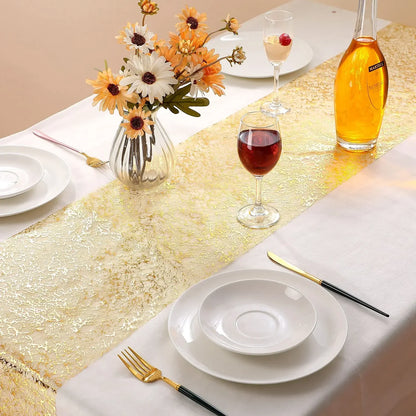 Metallic Holiday Table Runner, 100% Polyester, Gold-Textured Finish, 28 cm Width, 275 cm or 500 cm Length - product view 6