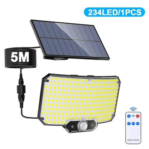 Solar Outdoor Security Light, PIR Motion Sensor, 3 Lighting Modes, IP65 Waterproof ABS LED Wall Light, 234–366 LED Options - product view 1