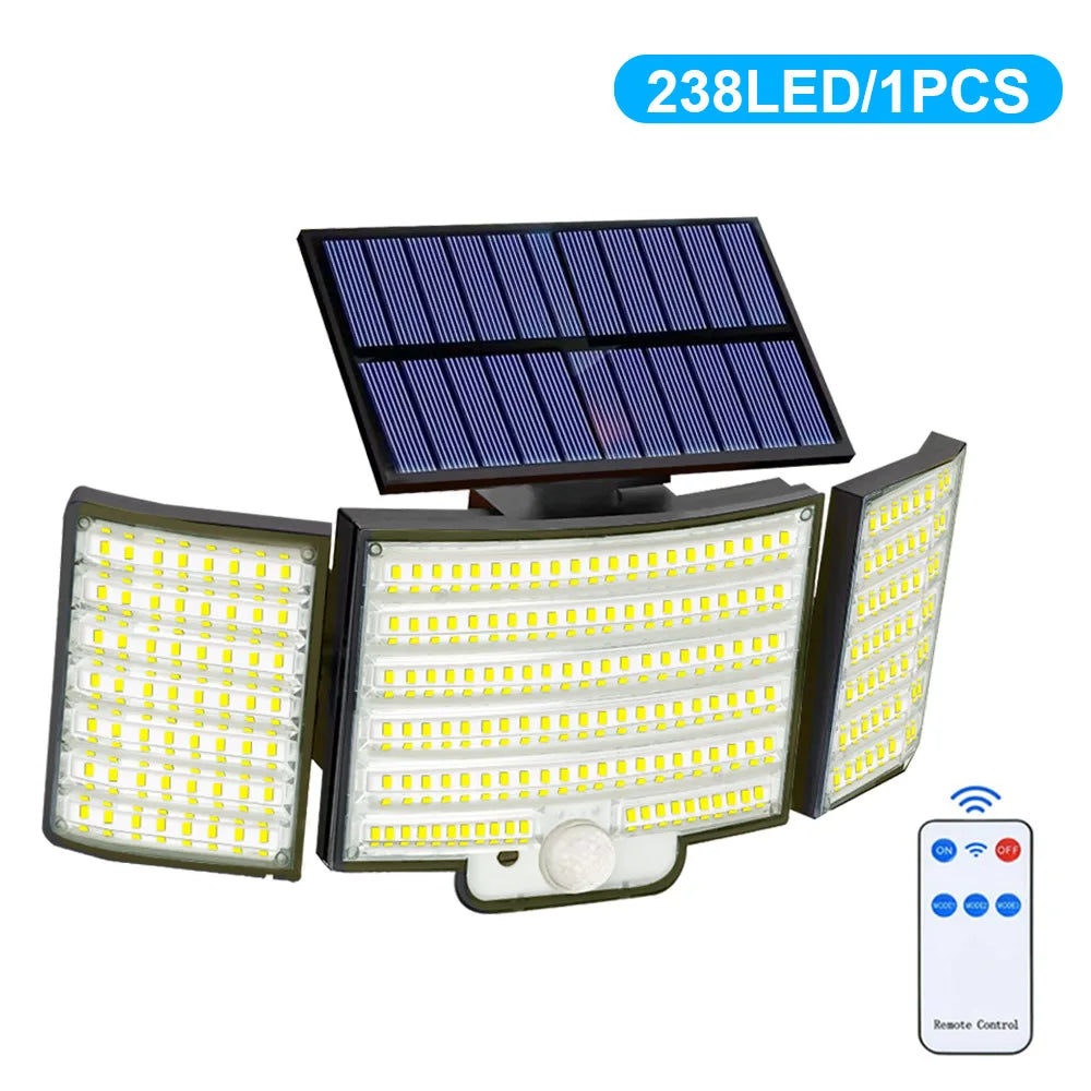 Solar Outdoor Security Light, PIR Motion Sensor, 3 Lighting Modes, IP65 Waterproof ABS LED Wall Light, 234–366 LED Options - product view 4