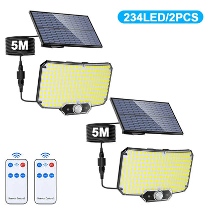 Solar Outdoor Security Light, PIR Motion Sensor, 3 Lighting Modes, IP65 Waterproof ABS LED Wall Light, 234–366 LED Options - product view 5