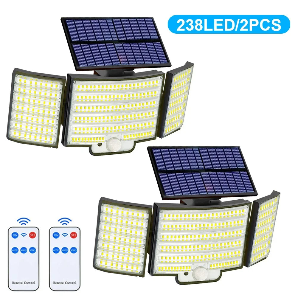 Solar Outdoor Security Light, PIR Motion Sensor, 3 Lighting Modes, IP65 Waterproof ABS LED Wall Light, 234–366 LED Options - product view 6