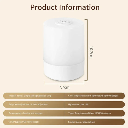 Rechargeable LED Bedside Lamp, Touch Dimming, Round ABS Design, Remote or Non-Remote Option, 5V Night Light for Bedroom - product view 1