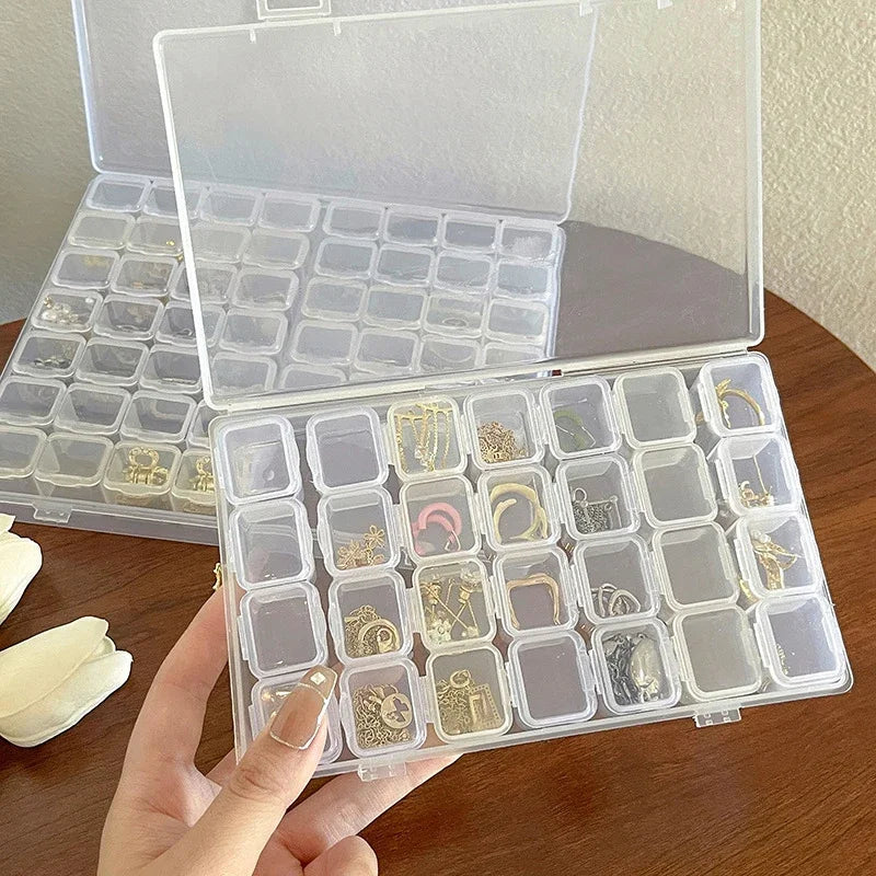 Transparent Jewelry Storage Box, 28 or 56 Compartments, Dustproof Lidded Plastic Organizer for Earrings, Rings and Small Items - product view 4