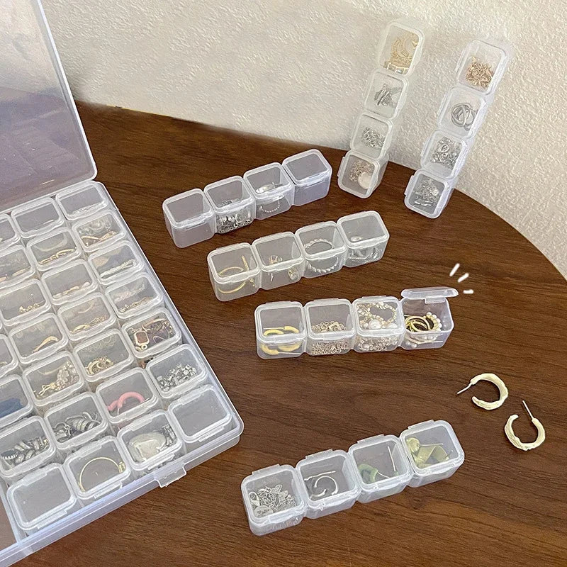 Transparent Jewelry Storage Box, 28 or 56 Compartments, Dustproof Lidded Plastic Organizer for Earrings, Rings and Small Items - product view 5