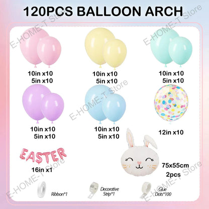 Easter Balloon Garland Arch Kit, 120-Piece Pastel Latex Set with Bunny Balloons for Egg Hunts, Showers and Parties - product view 1