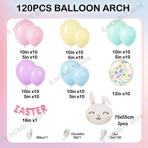 Easter Balloon Garland Arch Kit, 120-Piece Pastel Latex Set with Bunny Balloons for Egg Hunts, Showers and Parties - product view 1