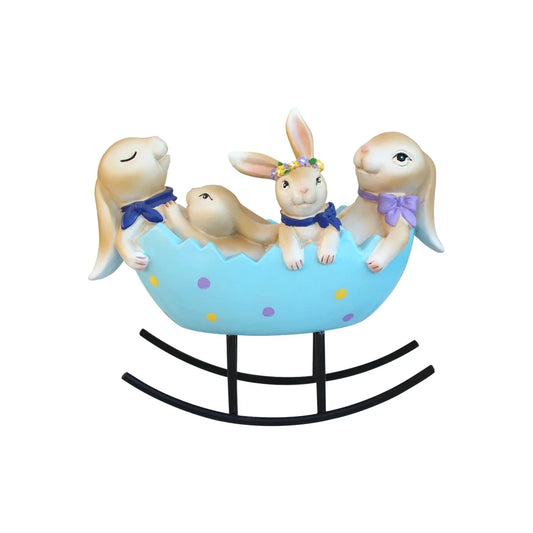 Resin Rabbit Family Cradle Garden Statue, Multi-Colored Animal-Themed Outdoor Lawn and Courtyard Décor - product view 1