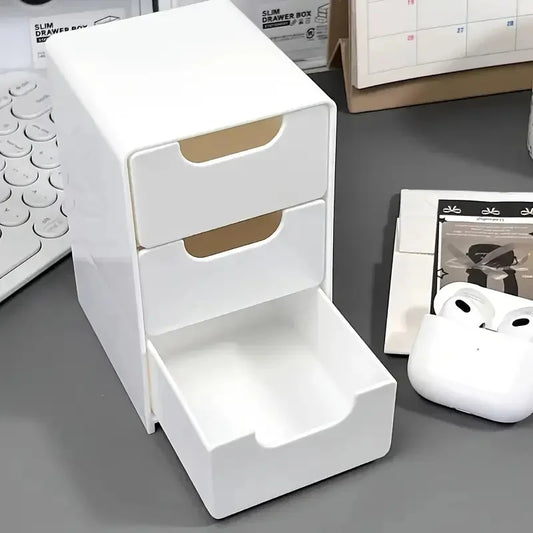 3-Tier Plastic Countertop Storage Box with Drawers for Cosmetics, Office Supplies and Everyday Sundries - product view 1