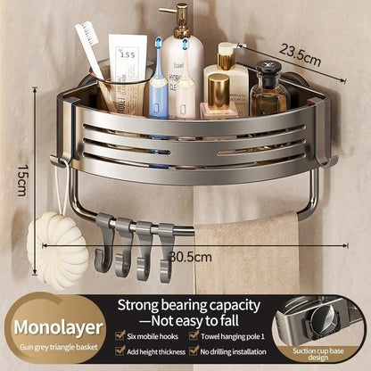 Corner Shower Shelf, Perforation-Free Suction Cup Bathroom Storage Basket, Space-Saving Wall Organizer in Four Gray Styles - product view 2