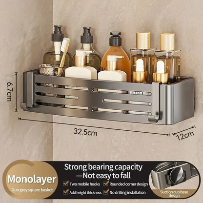 Corner Shower Shelf, Perforation-Free Suction Cup Bathroom Storage Basket, Space-Saving Wall Organizer in Four Gray Styles - product view 3