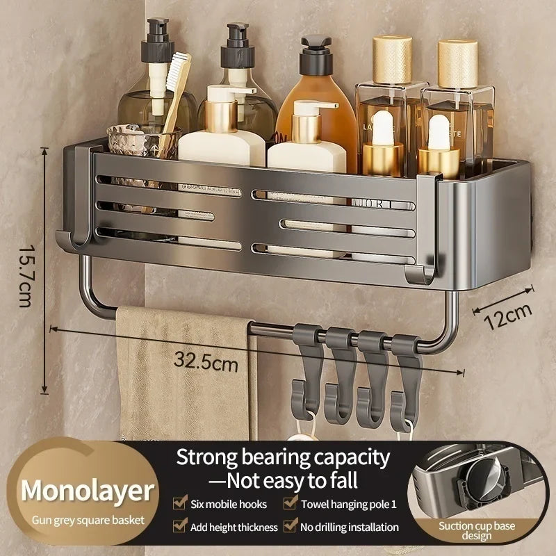 Corner Shower Shelf, Perforation-Free Suction Cup Bathroom Storage Basket, Space-Saving Wall Organizer in Four Gray Styles - product view 4