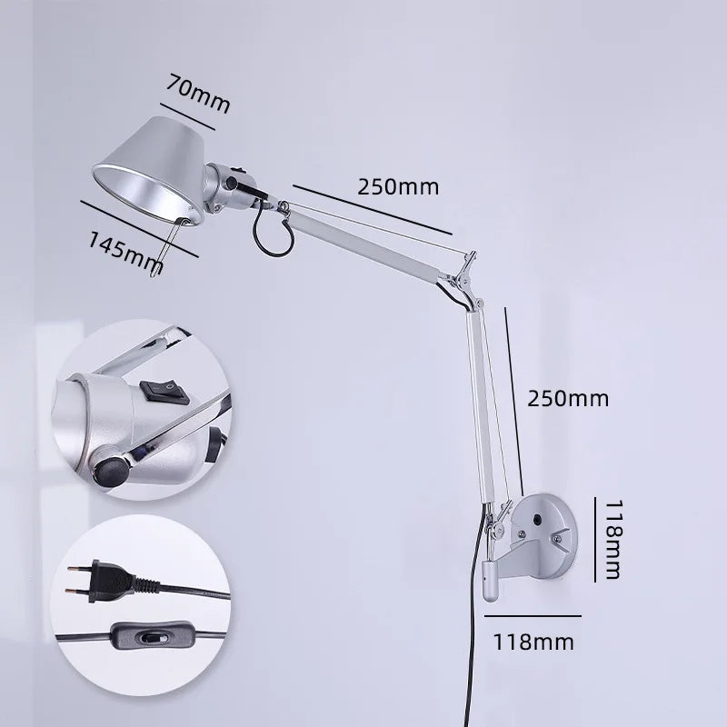 Folding Swing Arm Wall Sconce, E27 Bulb Included, AC Powered Aluminum and Iron Lamp with Wall or Clip-On Mount - product view 3