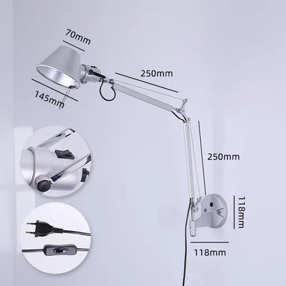 Folding Swing Arm Wall Sconce, E27 Bulb Included, AC Powered Aluminum and Iron Lamp with Wall or Clip-On Mount - product view 3