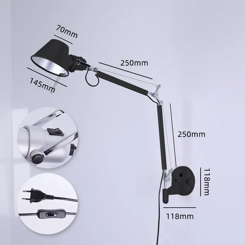Folding Swing Arm Wall Sconce, E27 Bulb Included, AC Powered Aluminum and Iron Lamp with Wall or Clip-On Mount - product view 4