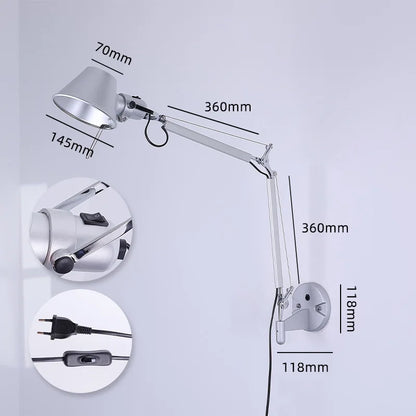 Folding Swing Arm Wall Sconce, E27 Bulb Included, AC Powered Aluminum and Iron Lamp with Wall or Clip-On Mount - product view 5