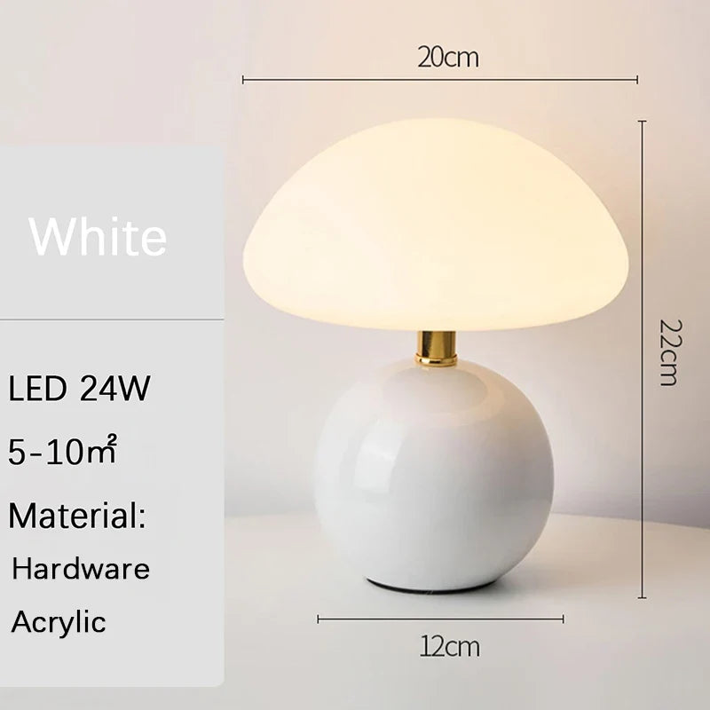 Mushroom LED Table Lamp, Dimmable DC Bedside Light, Battery and Bulbs Included, Pink, White, Green, Red or Orange - product view 2
