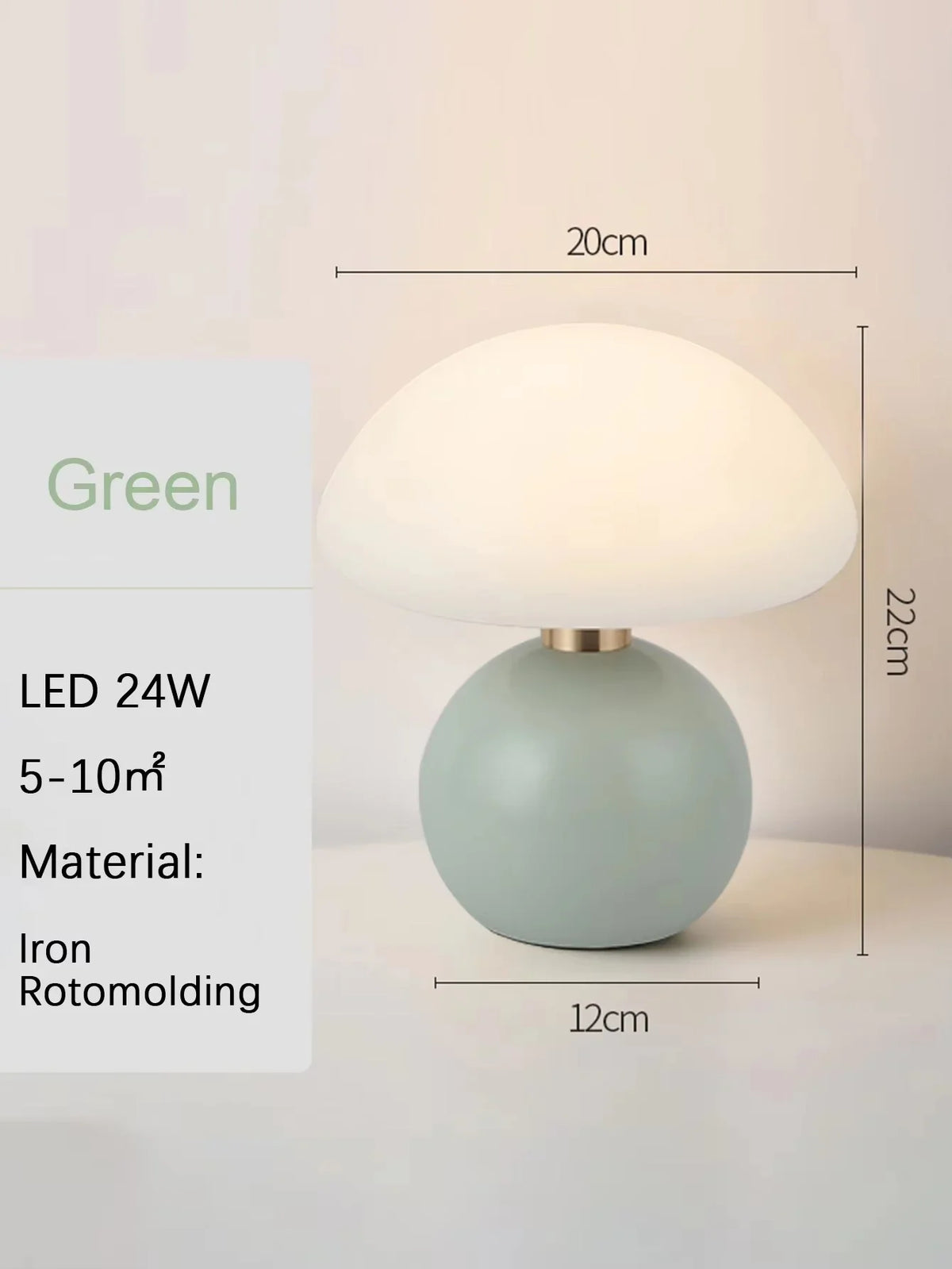 Mushroom LED Table Lamp, Dimmable DC Bedside Light, Battery and Bulbs Included, Pink, White, Green, Red or Orange - product view 3