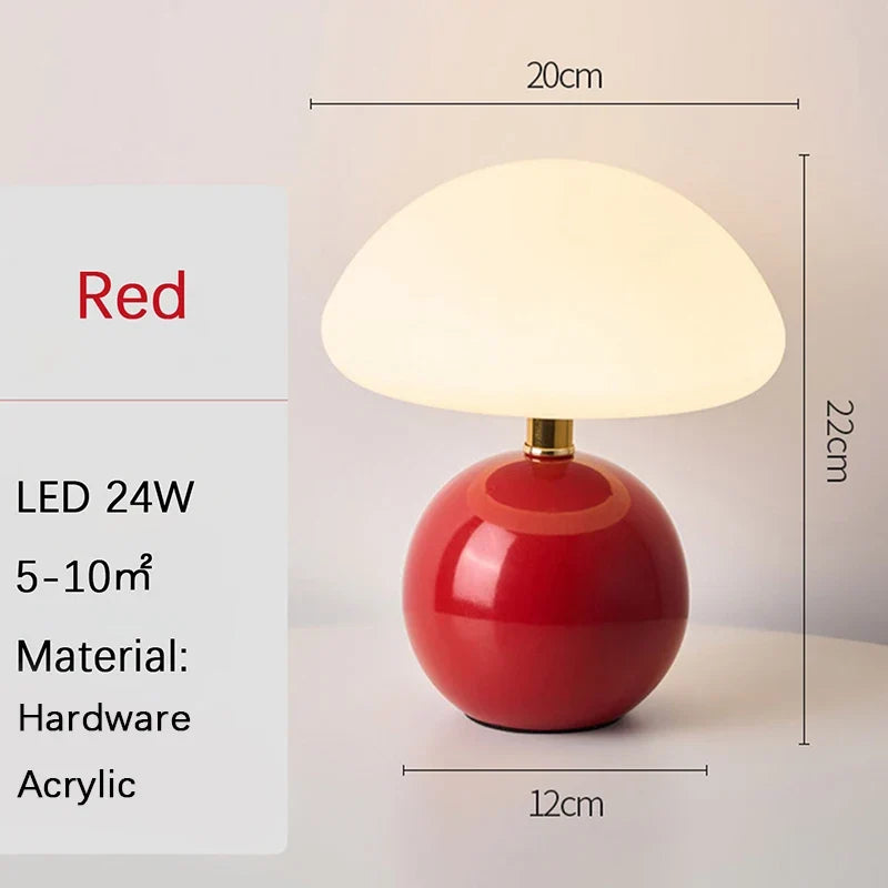 Mushroom LED Table Lamp, Dimmable DC Bedside Light, Battery and Bulbs Included, Pink, White, Green, Red or Orange - product view 4
