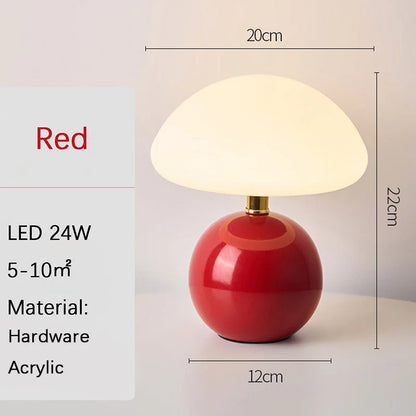 Mushroom LED Table Lamp, Dimmable DC Bedside Light, Battery and Bulbs Included, Pink, White, Green, Red or Orange - product view 4