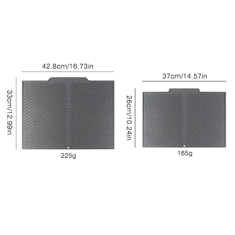 Silicone Dish Drying Mat, Non-Slip Drainage Pad, Food-Grade Flexible Countertop Protector, Gray, 37 x 25 or 42.8 x 33 cm - product view 1