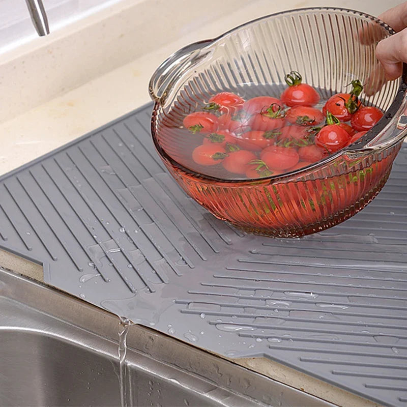 Silicone Dish Drying Mat, Non-Slip Drainage Pad, Food-Grade Flexible Countertop Protector, Gray, 37 x 25 or 42.8 x 33 cm - product view 2