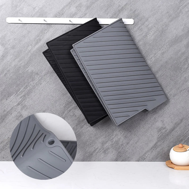 Silicone Dish Drying Mat, Non-Slip Drainage Pad, Food-Grade Flexible Countertop Protector, Gray, 37 x 25 or 42.8 x 33 cm - product view 4