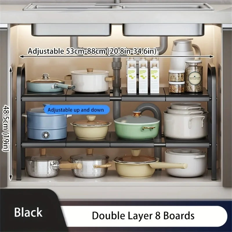 Expandable Under Sink Organizer Rack, Multi-Use Kitchen and Bathroom Cabinet Storage Shelf, Single or Double Layer Options - product view 2