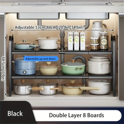 Expandable Under Sink Organizer Rack, Multi-Use Kitchen and Bathroom Cabinet Storage Shelf, Single or Double Layer Options - product view 2
