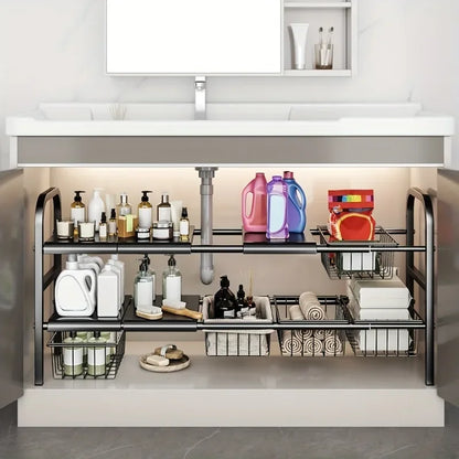 Expandable Under Sink Organizer Rack, Multi-Use Kitchen and Bathroom Cabinet Storage Shelf, Single or Double Layer Options - product view 5