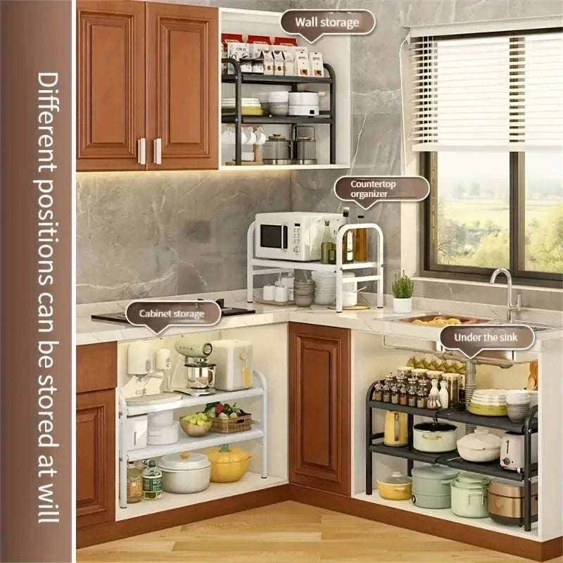Expandable Under Sink Organizer Rack, Multi-Use Kitchen and Bathroom Cabinet Storage Shelf, Single or Double Layer Options - product view 6