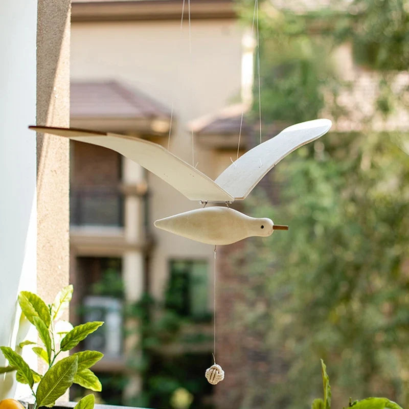 Seagull Wall Hanging Ornament, Handmade Organic Material Décor, White Bird Mobile for Nursery, Bedroom or Hotel - product view 2
