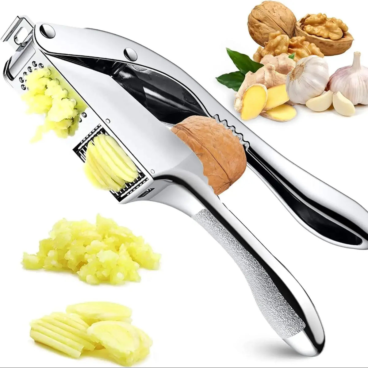 Stainless Steel Garlic Press, 2-in-1 Garlic Crusher for Minced Garlic and Slices, Easy-Clean Silver Kitchen Tool - product view 1
