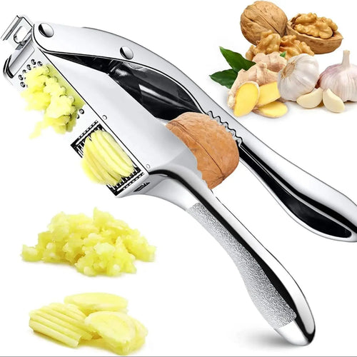 Stainless Steel Garlic Press, 2-in-1 Garlic Crusher for Minced Garlic and Slices, Easy-Clean Silver Kitchen Tool - product view 1
