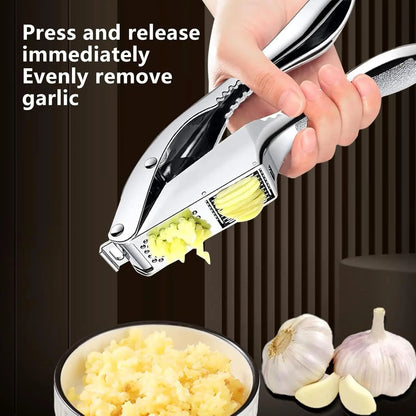 Stainless Steel Garlic Press, 2-in-1 Garlic Crusher for Minced Garlic and Slices, Easy-Clean Silver Kitchen Tool - product view 2