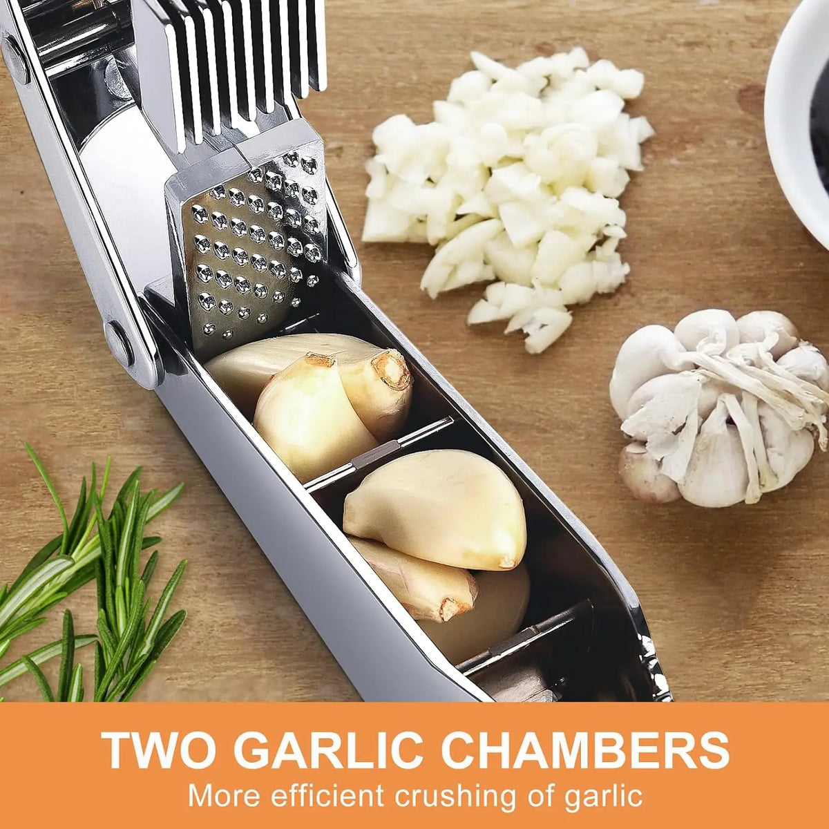 Stainless Steel Garlic Press, 2-in-1 Garlic Crusher for Minced Garlic and Slices, Easy-Clean Silver Kitchen Tool - product view 3