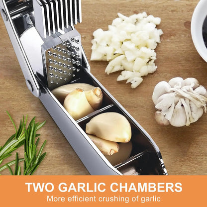Stainless Steel Garlic Press, 2-in-1 Garlic Crusher for Minced Garlic and Slices, Easy-Clean Silver Kitchen Tool - product view 3
