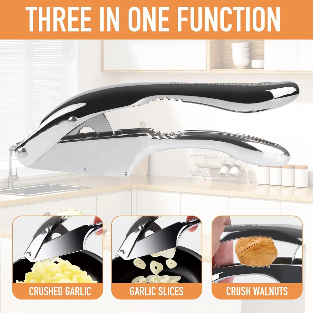 Stainless Steel Garlic Press, 2-in-1 Garlic Crusher for Minced Garlic and Slices, Easy-Clean Silver Kitchen Tool - product view 6