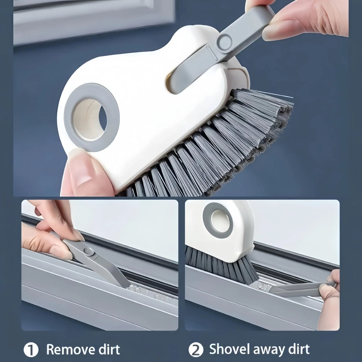 2-in-1 Crevice Cleaning Brush, Hard Bristles and Built-In Scraper for Window Tracks, Sliding Doors, Grout and Sinks - product view 6