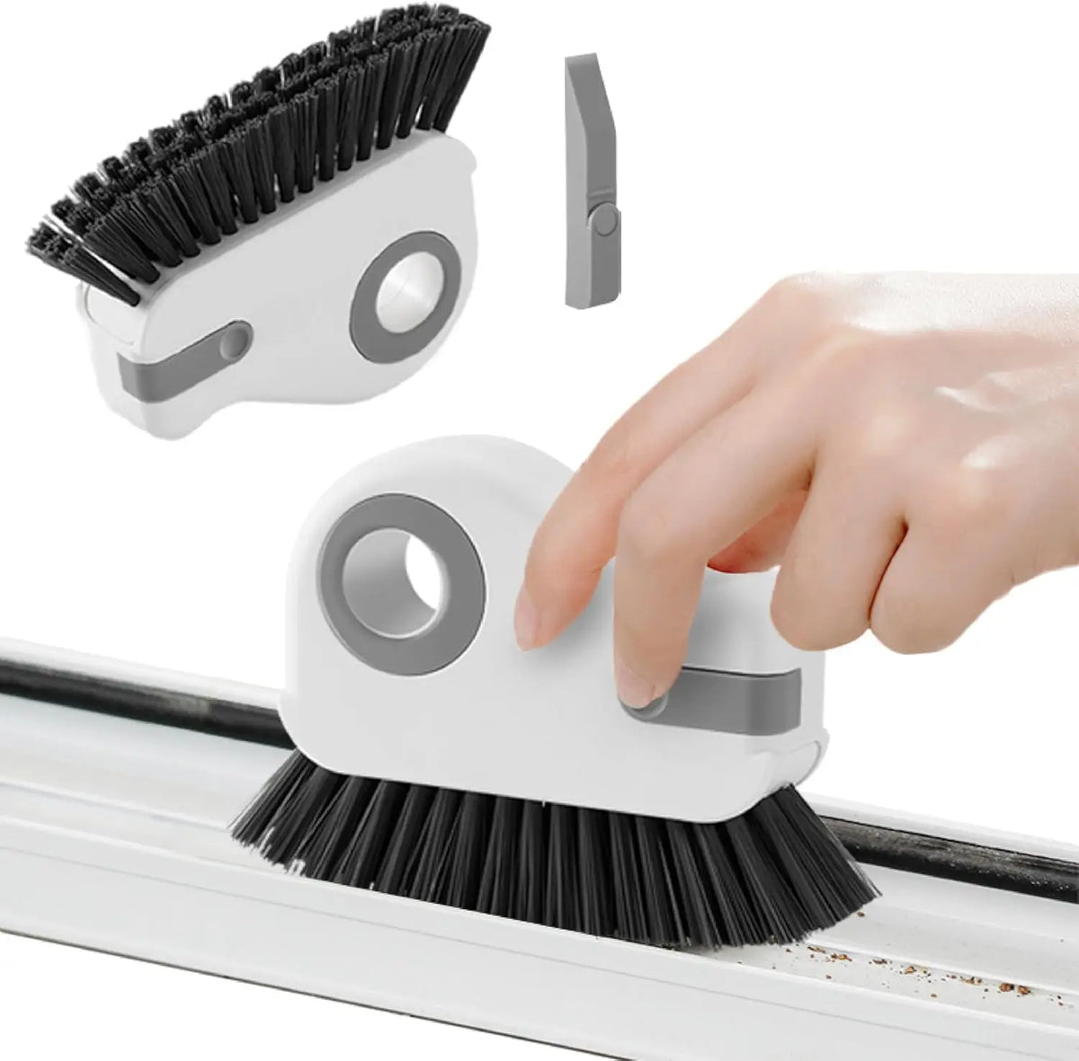 2-in-1 Groove Cleaning Brush, Hard PET Bristles with Built-In Scraper and Dustpan for Window and Shower Tracks - product view 6