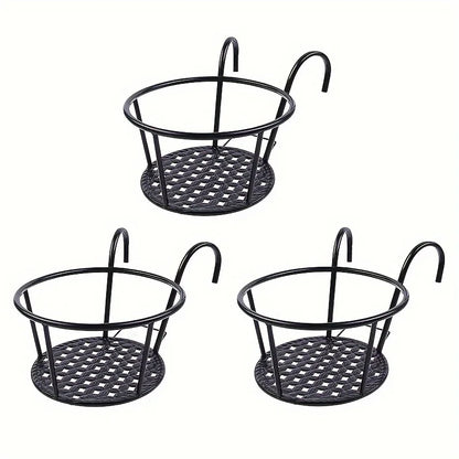 Round Iron Hanging Planter, Detachable Flower Pot Basket with Hanging Design, Black 1-, 2- or 3-Piece Options for Balconies - product view 3