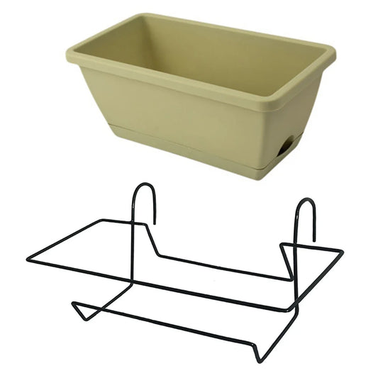 Hanging Balcony Planter Set, 6L Plastic and Metal Trough with Tray and Rack for Patio, Garden, Window and Indoor Plants - product view 1