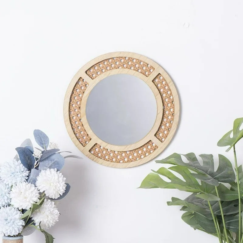 Round Rattan Wall Mirror, Handmade Woven Imitation Rattan Frame, 29 cm Glass Decorative Mirror for Entryway or Living Room - product view 3