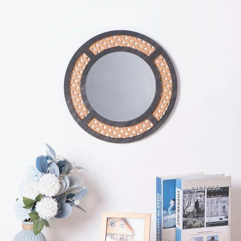 round rattan mirror - product view 4