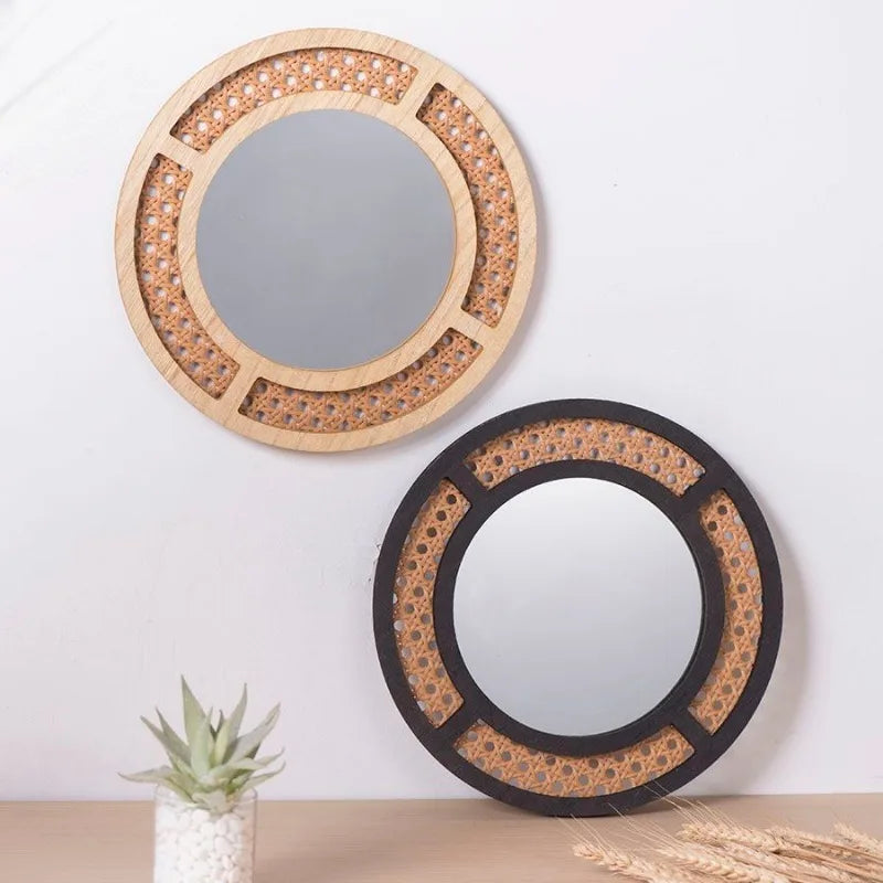 round rattan mirror - product view 5