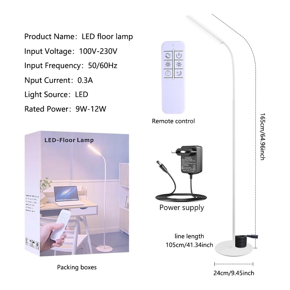 Modern LED Floor Lamp, Remote and Touch Control, Dimmable, 3 Color Temperatures, 360° Gooseneck, 165 cm for Reading - product view 1