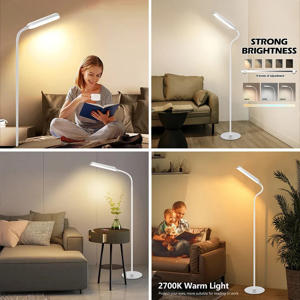 Modern LED Floor Lamp, Remote and Touch Control, Dimmable, 3 Color Temperatures, 360° Gooseneck, 165 cm for Reading - product view 6