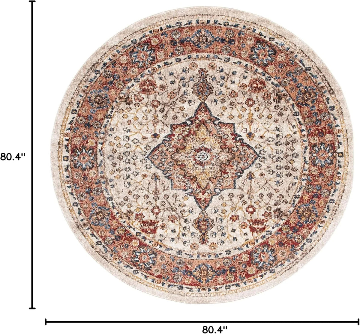 Round Printed Floor Rug, Anti-Slip Waterproof Fade-Resistant Polyester Carpet, Machine-Made Boho Décor in Six Sizes - product view 1