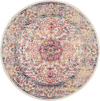 Round Printed Floor Rug, Anti-Slip Waterproof Fade-Resistant Polyester Carpet, Machine-Made Boho Décor in Six Sizes - product view 5